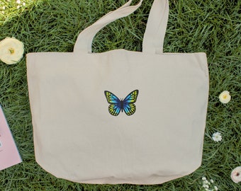 Retro Butterfly Canvas Large Tote Bag - Vintage Style Carry-All for Everyday Use