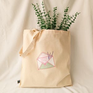Bolsa Tote con Sobre Abierto - Diseño Preppy Rosa y Verde - Regalo Bonito para San Valentín - Bolsa de Lona Aesthetic para el Día a Día
