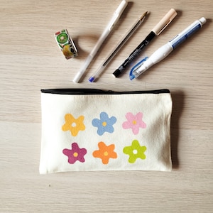 Schulmäppchen aus Stoff, Federmäppchen mit Retro-Blumen, handbemalter Kulturbeutel, Mehrzweck-Reißverschlussetui, Federmäppchen aus Baumwolle