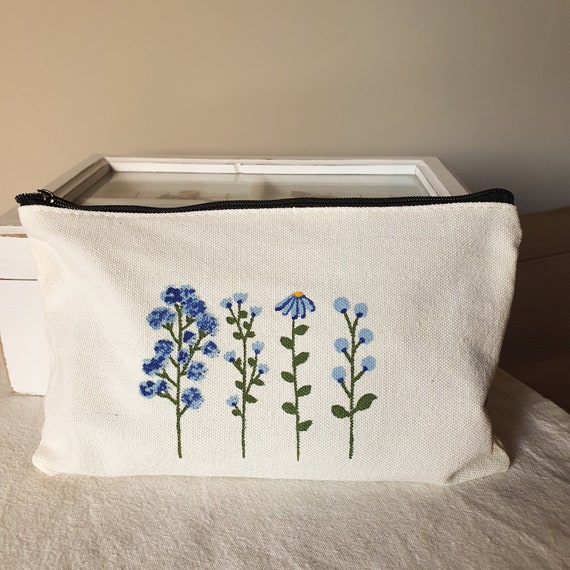 Großes Federmäppchen Aus Leinen – Blumenmuster, 20,3 X 8,9 Cm, Mit Reißverschluss