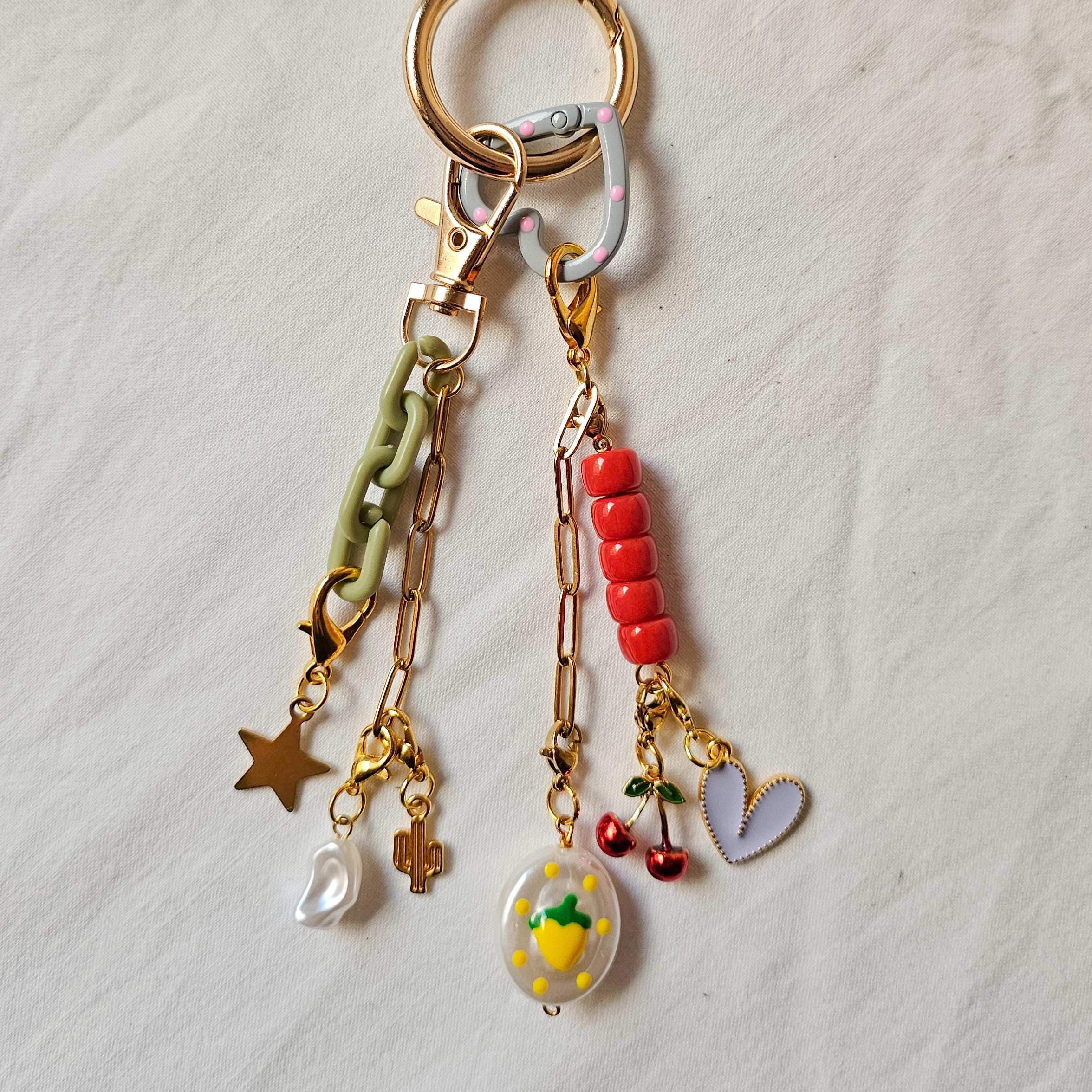 Summer Bag Charm Lemon, Cute Cherry Keychain Accessory, Tropical