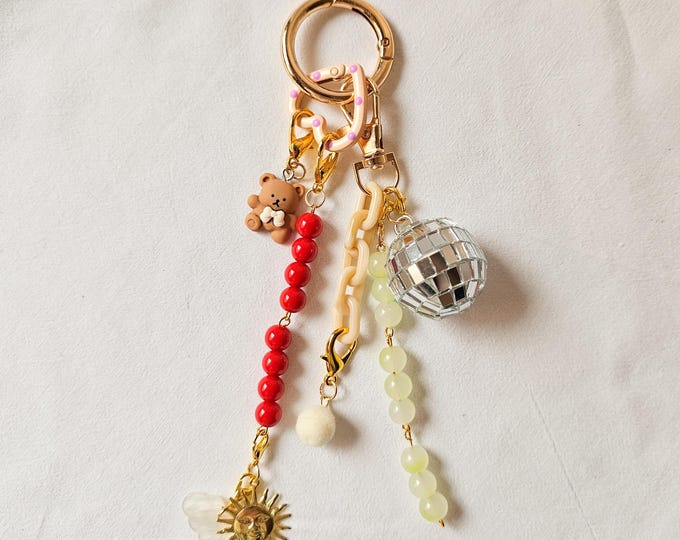 disco ball bag charm, y2k keychain accessory, cute bear purse charm, fun gift for party girls, aesthetic charm backpack, festival bag charm