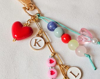 Personalized Bag Charm, Custom Keychain with Initial, Colorful Beaded Charm, Cute Purse Charm, Gift for Her, Bridesmaid Gift