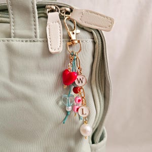 back to school keychain charm, personalized backpack charm, cute initial keychain for girls, student bag charm, custom name charm bag
