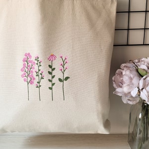 trendy cute preppy tote bag, aesthetic pink floral canvas tote bag, reusable cotton tote bag, gift for her image 8