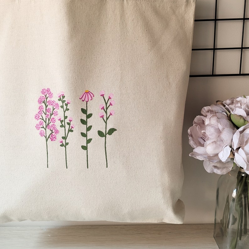 trendy cute preppy tote bag, aesthetic pink floral canvas tote bag, reusable cotton tote bag, gift for her image 8