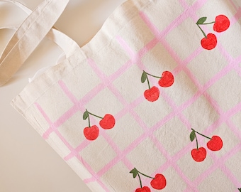 Cherry Handbag, Block Printed Cotton Canvas Fabric Pencil