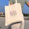 trendy cute preppy tote bag, aesthetic pink floral canvas tote bag, reusable cotton tote bag, gift for her product logo