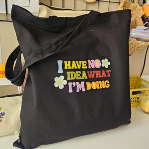 Lustige Studententasche, kokette schwarze Einkaufstasche, lustige Schulanfangstasche, Tasche mit ironischem Spruch, Alltagschaostasche