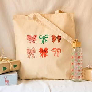 Red Bows Christmas Tote Bag, Bows Christmas Gift Bag Present, Coquette Red Bows Totebag, Christmas Gift For Women, Coquette Gift For Her