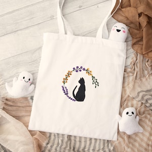 Halloween-Tasche, schwarze Katze Halloween-Einkaufstasche, personalisierte Halloween-Einkaufstasche, personalisiertes Halloween-Geschenk, Ökotasche