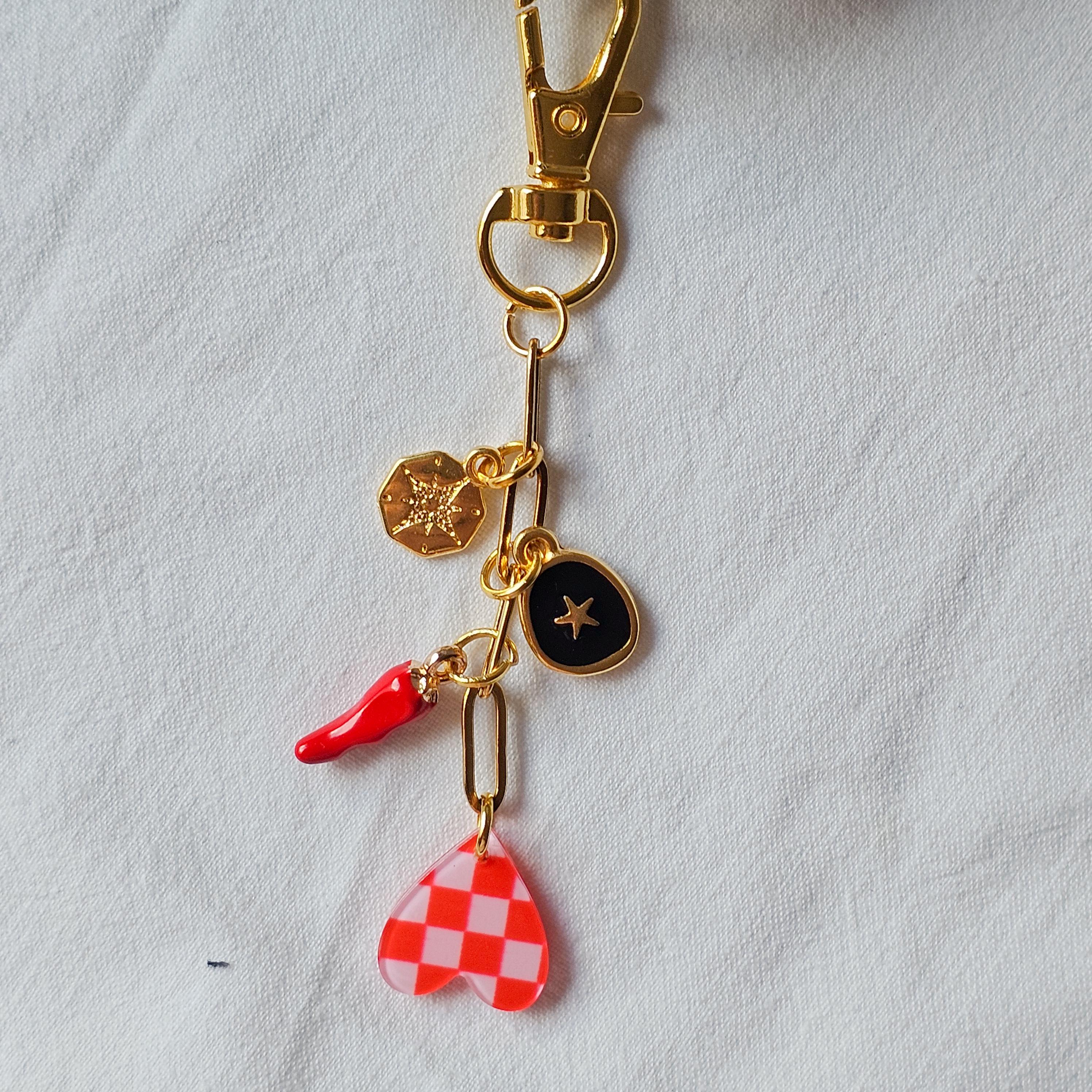 Lucky Charm Bag Accessory, Italian Cornicello Keychain, Red Heart