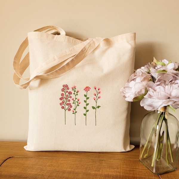 canvas tote bag aesthetic, teacher tote bag, bridal party tote bag, durable jute tote bag, coral pink flowers fabric bag gift for her