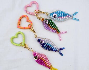 Fish Backpack Charm, Beaded Fish Keychain, Colorful Bag Charm for School, Cute Backpack Accessory, Gift for Teen Girl