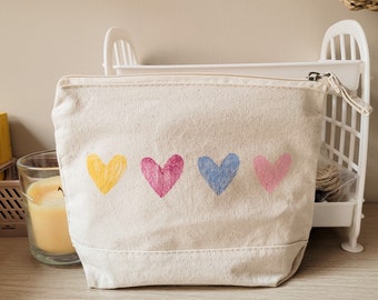 Heart Print Cosmetic Travel Bag - Cute Toiletry Pouch for Women - Gift Ready