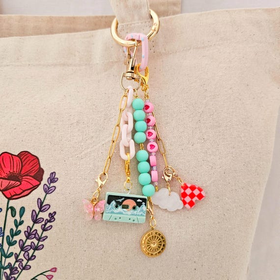 Charm para bolso aesthetic, llavero cassette cute, charm para mochila pastel, accesorio Y2K, regalo para chica