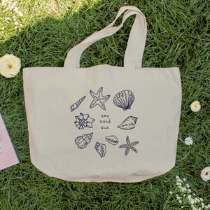 Extra large beach tote bag, summer mom bag, sea aesthetic tote XL, beach weekend bag, coastal large cotton tote