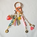 backpack keychain charms, strawberry charm bag, golden chain bag accessory, women accessory bags, beaded lemon bag charm, cute bag charm