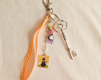 Silver Key Halloween Charm Bag, Black Cat Keychain, Cute Halloween Keychain for Purse, Halloween Lovers Perfect Gift, Spooky Keychain Charms