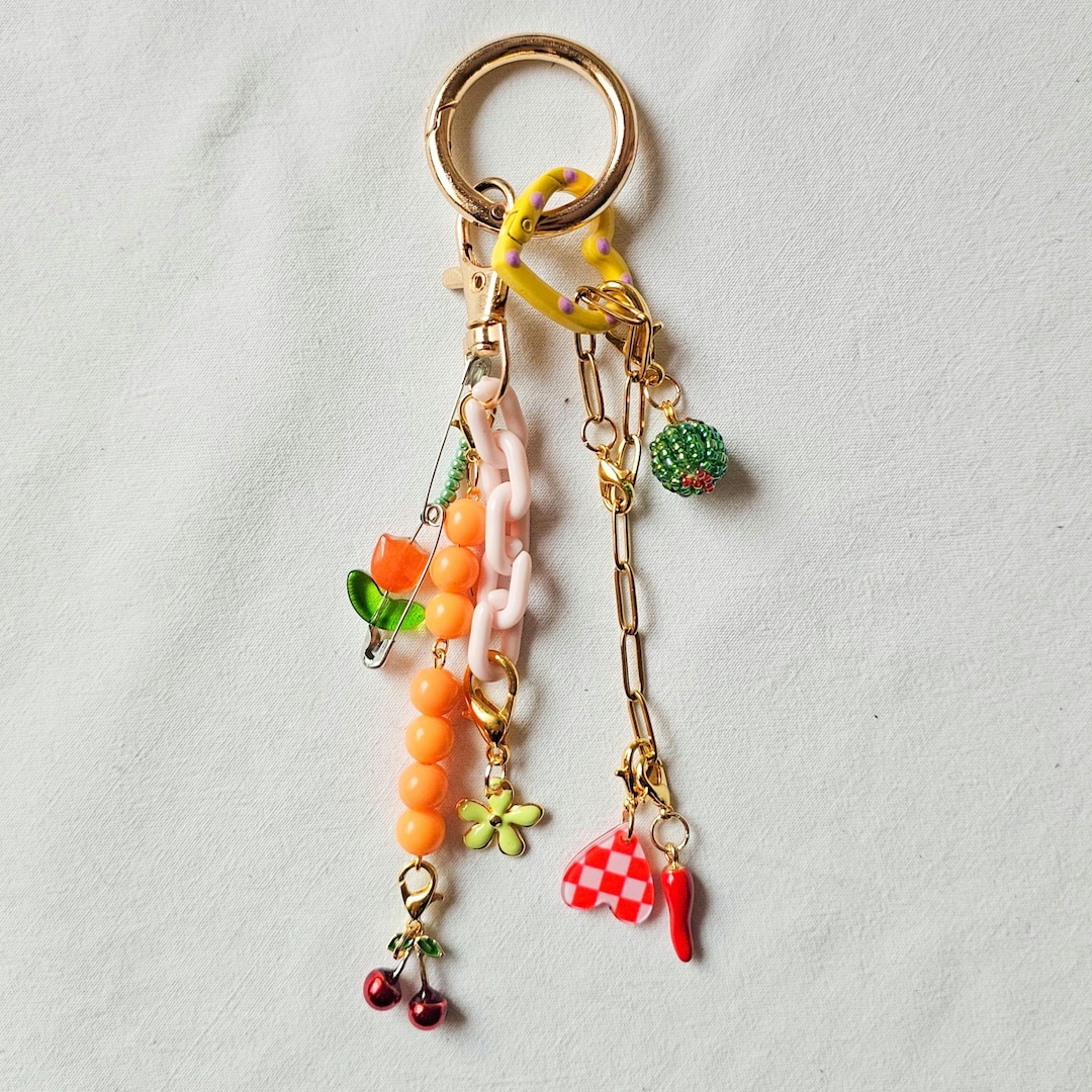 ØMI Bag Charm Beaded Olive Bag Charm, Cherry Keychain Charm Bag, Cute Purse