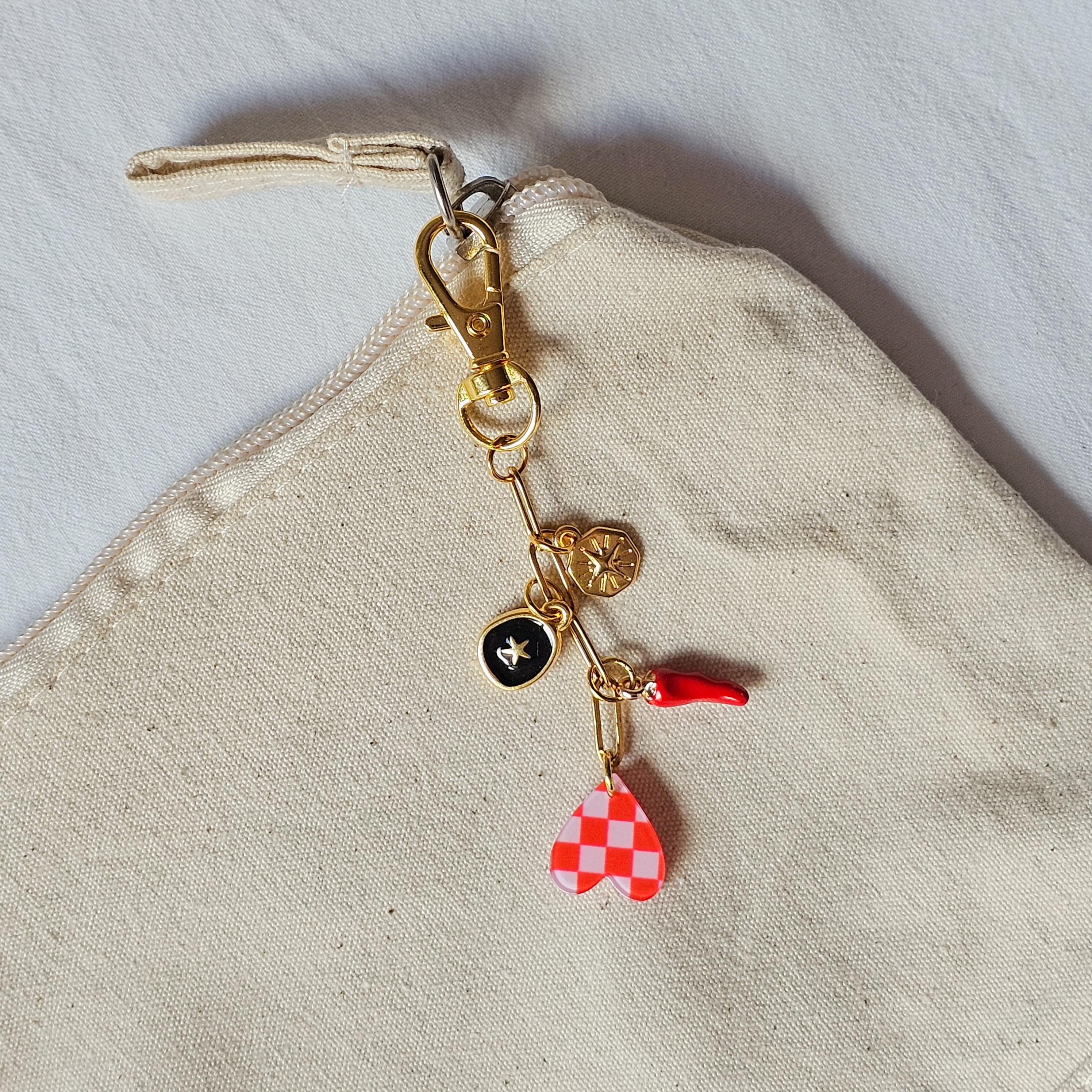 Lucky Charm Bag Accessory, Italian Cornicello Keychain, Red Heart