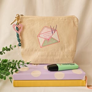 Borsa per trucchi a busta aperta - Design Preppy rosa e verde - Graziosa borsa da toilette in tela per viaggi - Regalo di San Valentino per lei