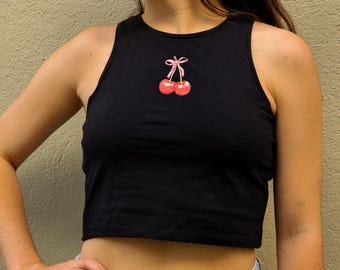 Cherry Crop Top, Cherry Tank Top, Cherry and Bow Baby Tee, Fruit