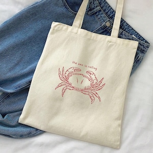 Stofftasche mit Krabbenmotiv, Einkaufstasche mit roten Krabbenmotiven, Einkaufstasche mit Meeresmotiv, Stofftasche mit Vinyl-Krabbenmotiv, Geschenk für Meeresliebhaber