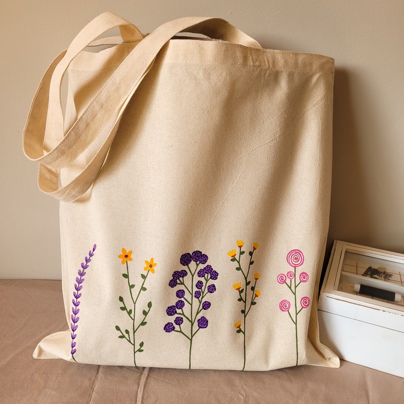 floral tote bag, floral canvas tote bag, flower tote bag, tote bag aesthetic, cute tote bag, shopping bag, reusable tote bag, ecobag image 6