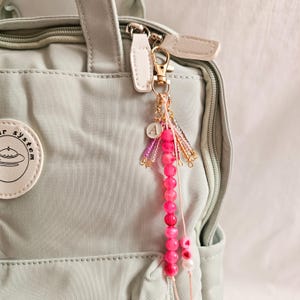 back to school pink charm, personalized backpack keychain, cute bag charm with initial, trendy girl gift accessory