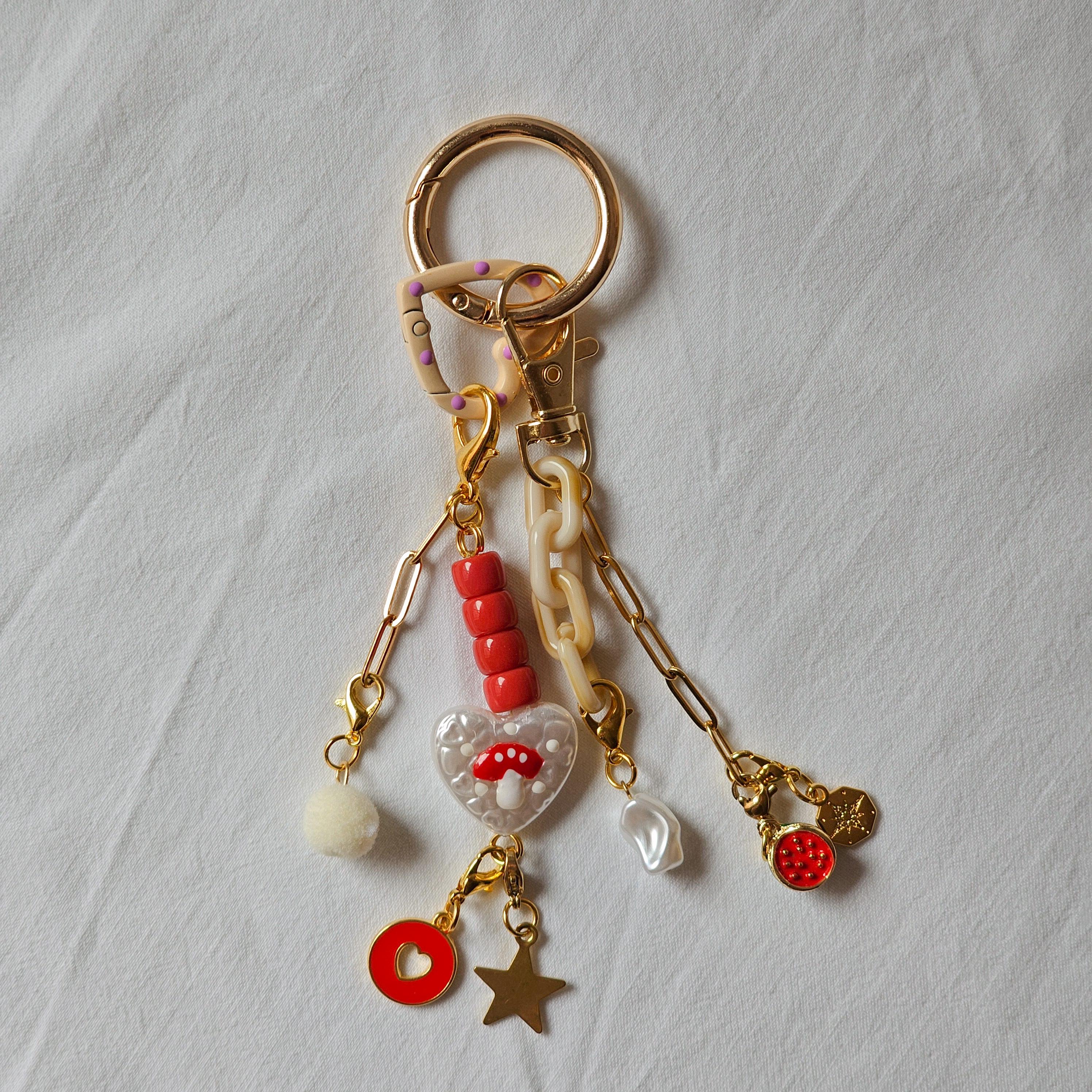 Fruitcore Charm Keychain, Mushroom Heart Bag Charm, Retro