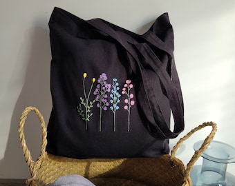 black tote bag, canvas tote bag black, tote bag aesthetic, floral tote bag, cute tote bag, shoulder bag, flower aesthetic tote bag, ecobag
