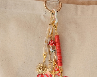 backpack keychain charms, bee charm bag, golden chain bag accessory, women accessories for bags, beaded bag charm, cute bag charm, girl gift