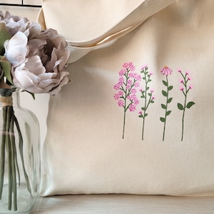 trendy cute preppy tote bag, aesthetic pink floral canvas tote bag, reusable cotton tote bag, gift for her image 6