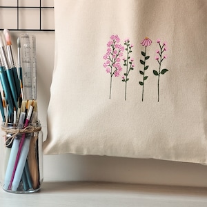 trendy cute preppy tote bag, aesthetic pink floral canvas tote bag, reusable cotton tote bag, gift for her image 10