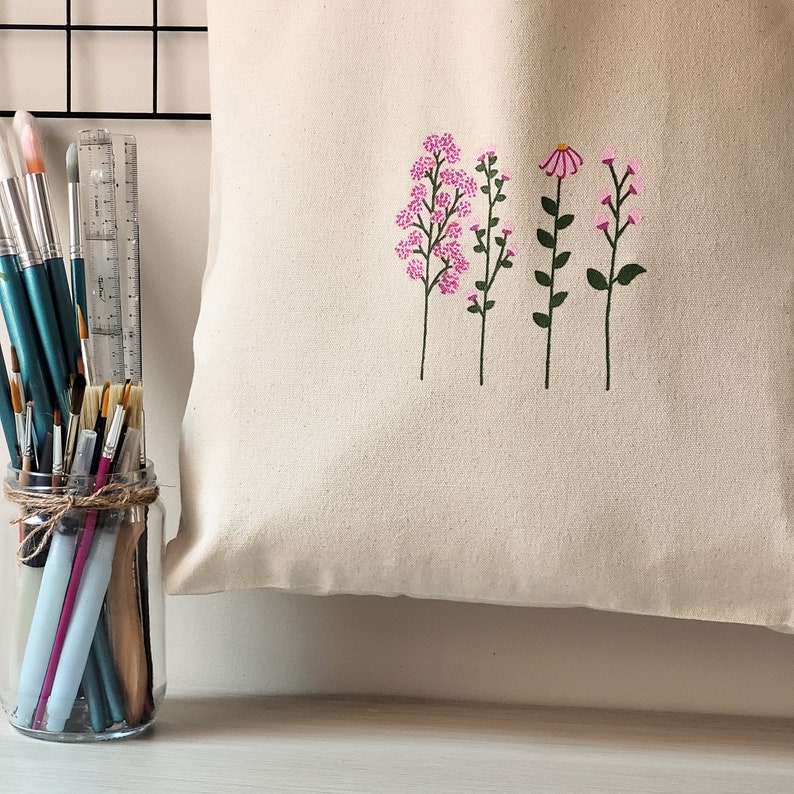 trendy cute preppy tote bag, aesthetic pink floral canvas tote bag, reusable cotton tote bag, gift for her image 10