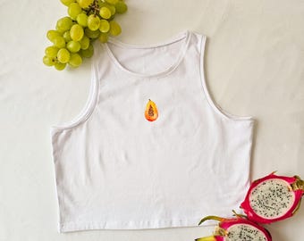 Papaya Crop Top, Papaya Tank Top, Papaya Baby Tee, Fruit Crop Top, Y2K Baby Tee, Y2k Slogan Baby Tee, 2000s Style, Fitted Graphic Tee