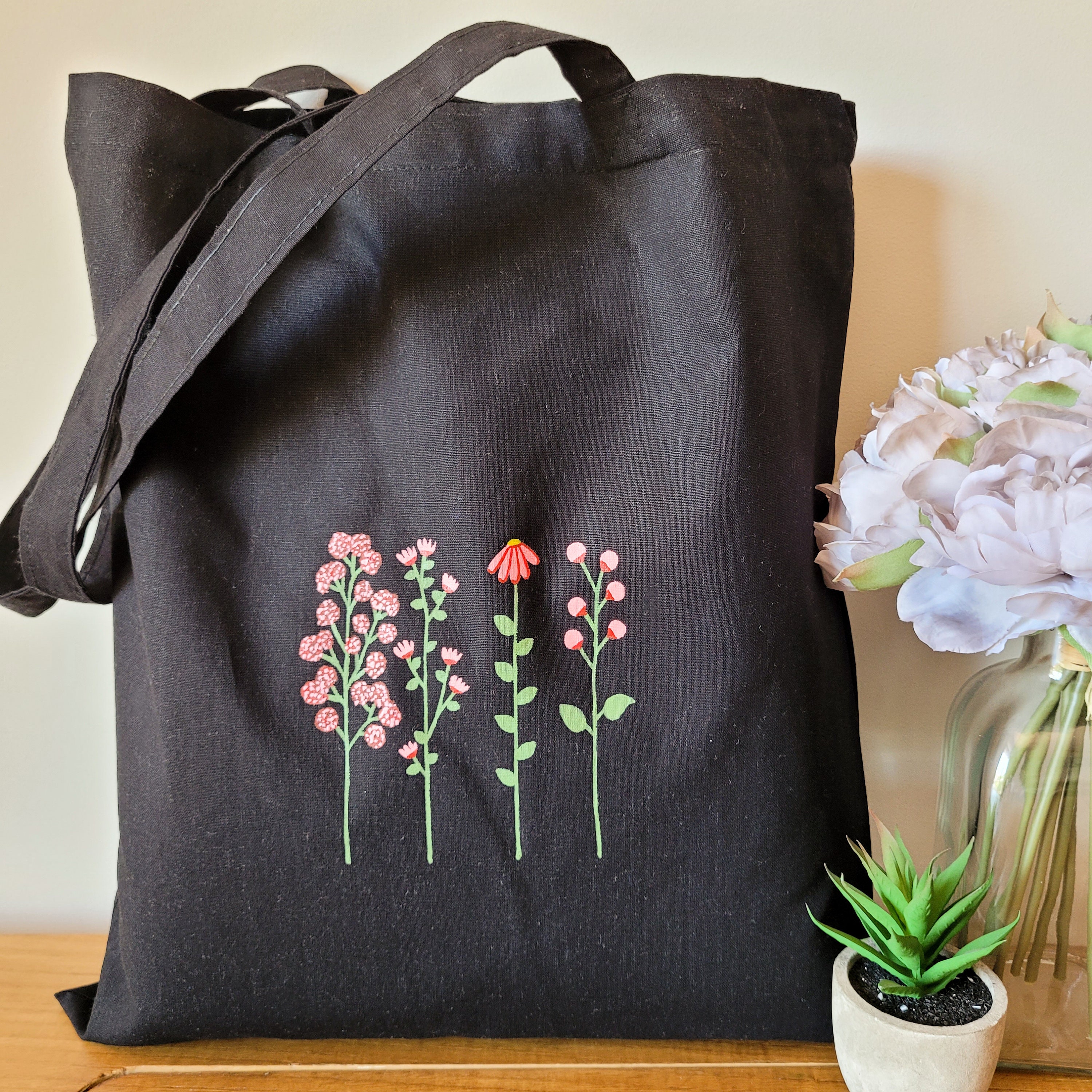 Coral Floral Bag With Long Handles, Wildflower Tote Bag