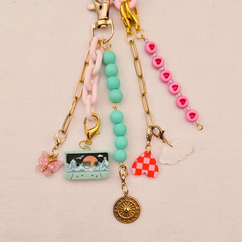 Aesthetic Bag Charm for Backpack, Cute Cassette Keychain, Pastel Purse Charm, Y2K Bag Accessory, Gift for Her image 15