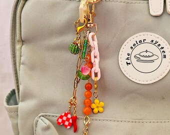 backpack keychain charm, cute backpack accessory, colorful bag charm for school, cherry keychain charm bag, back to school gift for girl