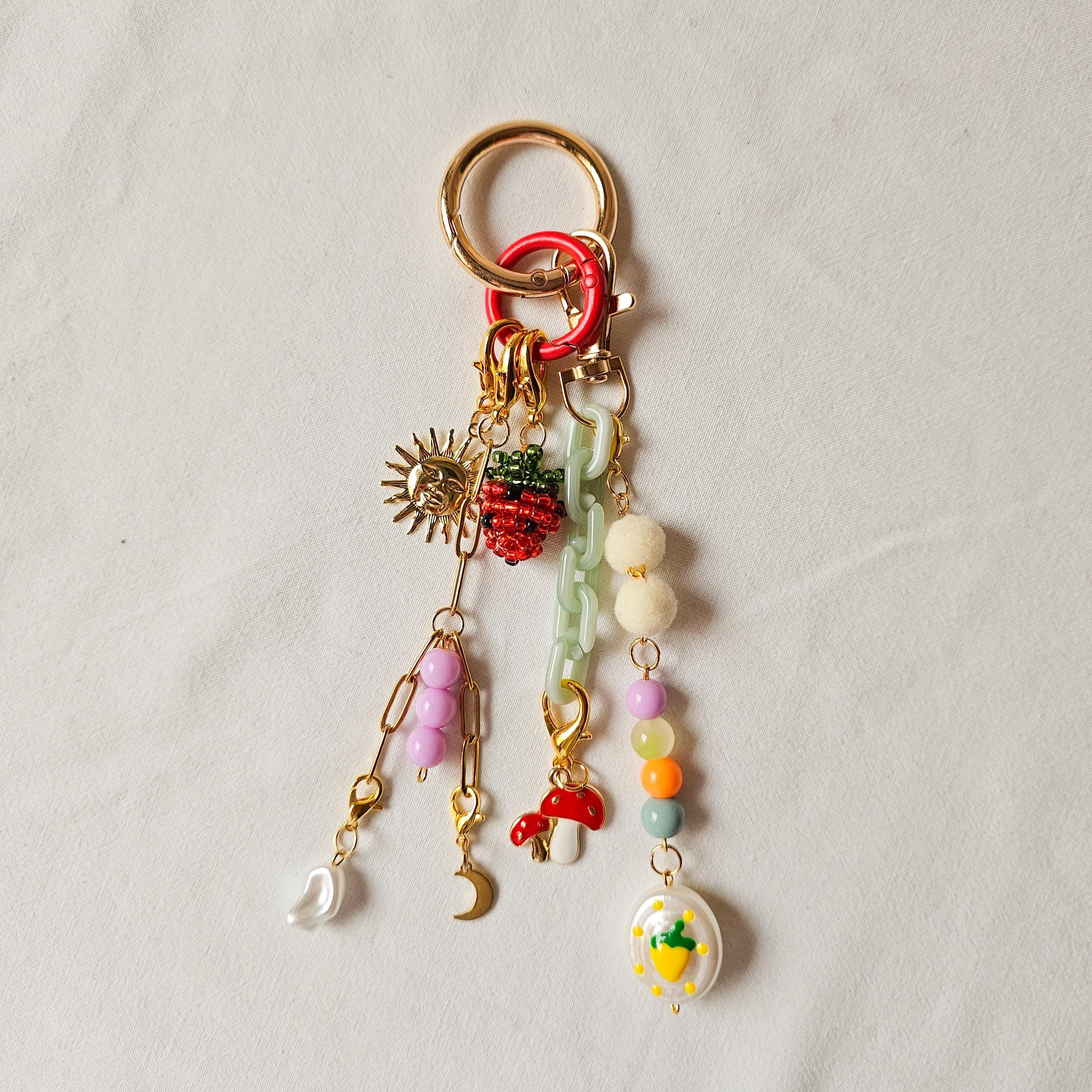 【JOSEMOON】 BAG CHARM Moon Sun Bag Charm, Celestial Strawberry Keychain, Cute Lemon