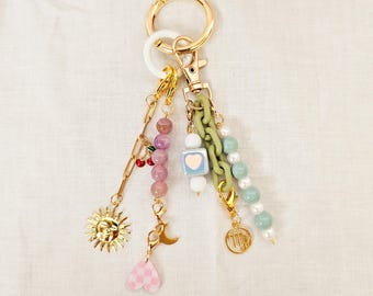 Celestial Zodiac Keychain, Custom Astrology Charm with Sun and Moon, Pastel Bag Accessory, Personalized Gift for Her, Birth Sign