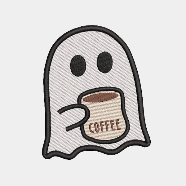 Halloween Ghost with Coffee, Machine Embroidery Design, Digital Download, Little Ghost Coffee