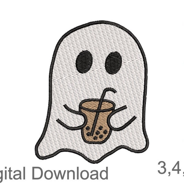 Halloween Ghost with  boba Tea, Halloween Ghost with Coffee, Machine Embroidery Design, Digital Download, Little Ghost Coffee,