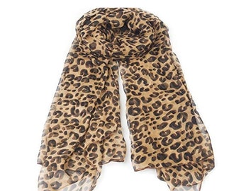 Damen Royal Muster Leopard Animal Print Chiffon Schal