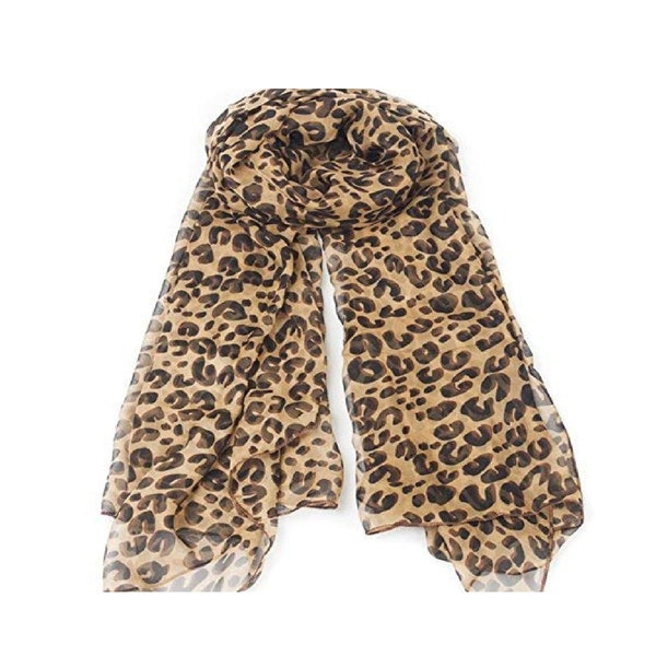 Ladies Royal Pattern Leopard Animal Print Chiffon Scarf