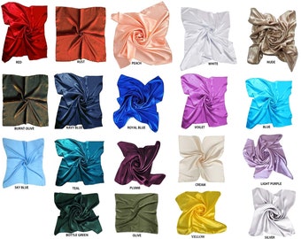 Satin Silk Large 90 cm X 90 cm Square Plain Nautical Head Neck Scarf Wrap