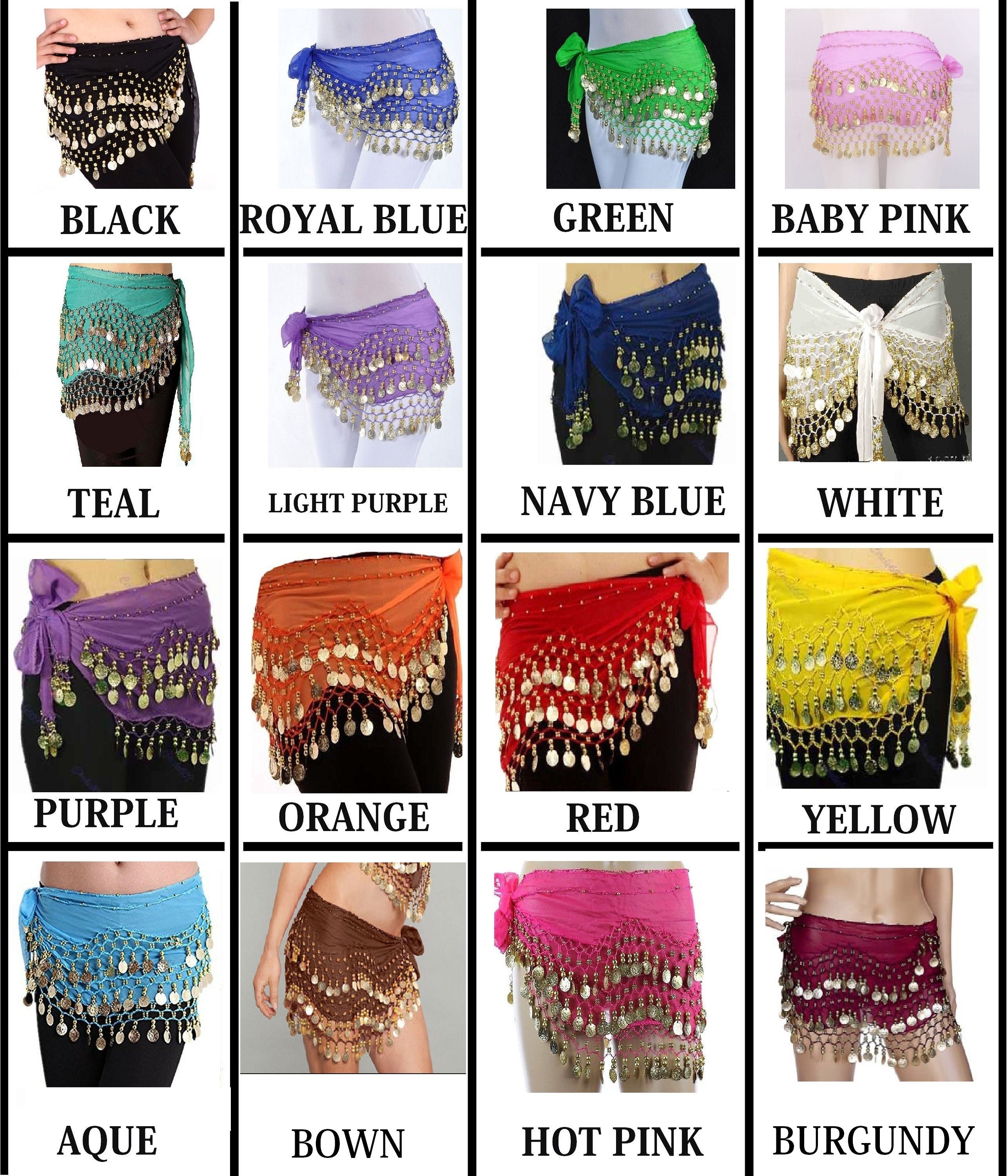 Set Danza Del Ventre 7 Pezzi - Sciarpa, Copricapo, Bracciali, Orecchini E Collana Con Monete Dorate