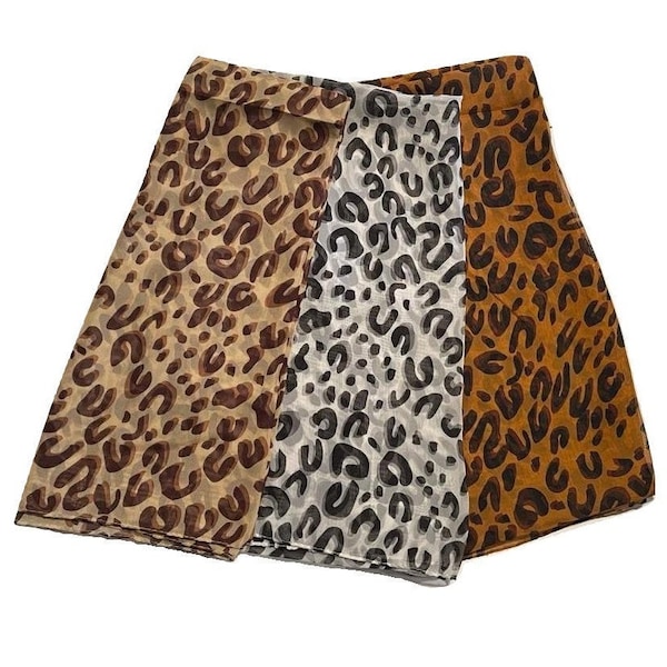 Ladies Royal Pattern Leopard Animal Print Chiffon Scarf