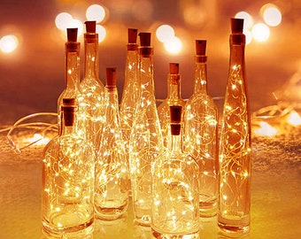 Copper wire  10 or 20 LEDs Wine cork lights, Party Lights. 39-in & 20 Fairy Lights. Wine Bottle lights Party, Decor, Christmas